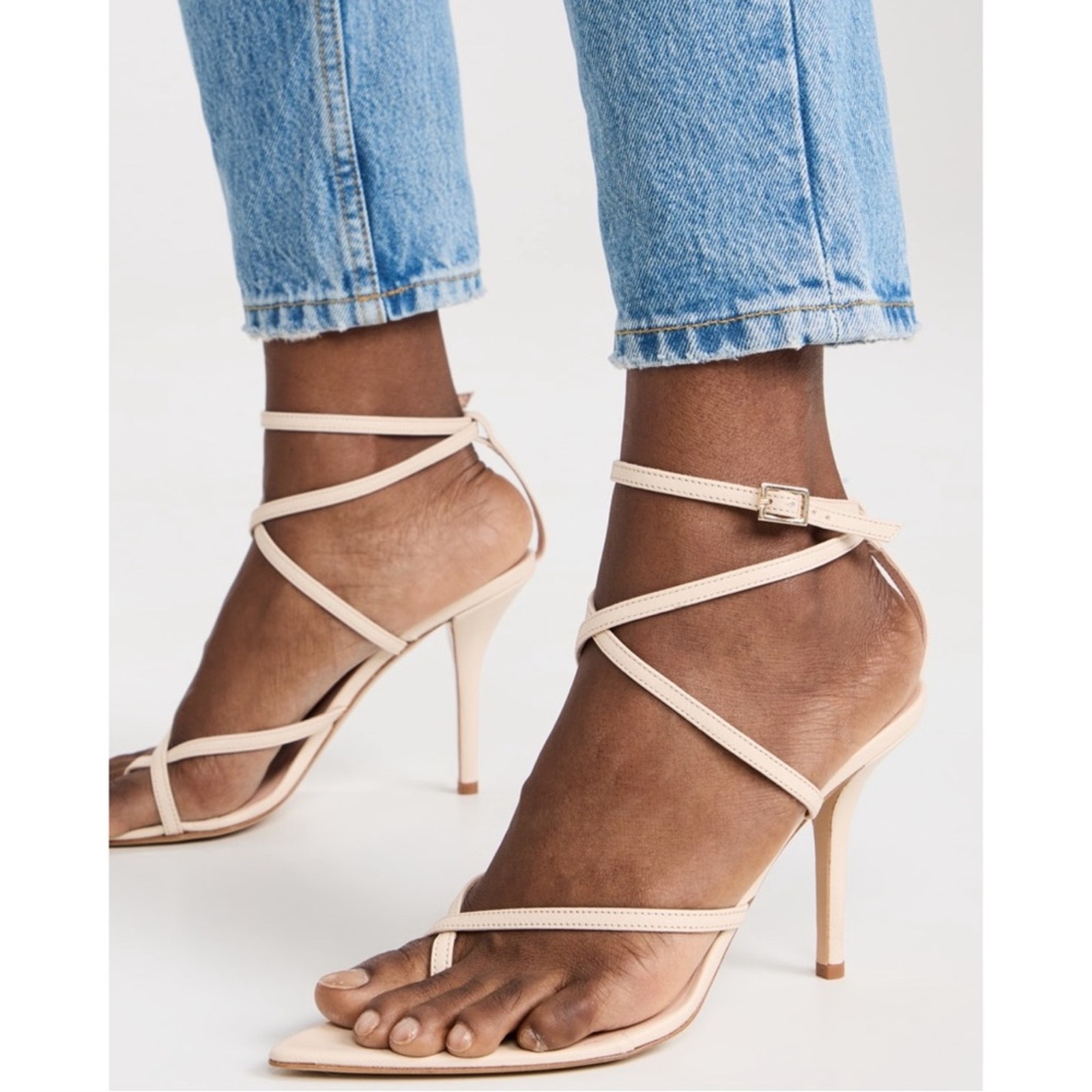 Ilio Smeraldo X Justine Lee Nude Cream Strappy Pointed Toe Shoes Size 37